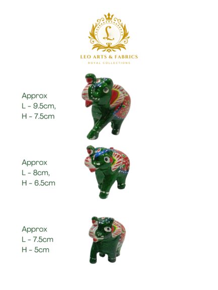 Handcrafted Paper Mache Elephant Family Figurines, Set of 3, Green - Image 3