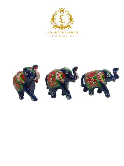 Handcrafted Paper Mache Elephant Family Figurines, Set of 3, Navy Blue - Image 3