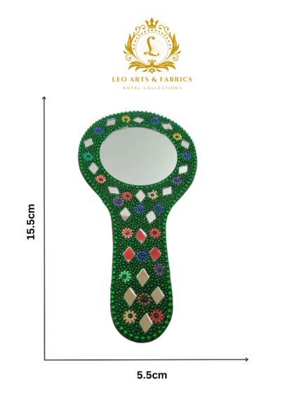 Decorative Handmade Vanity Mirror with Lac Work, Round, Green, Easy to Carry - Image 5