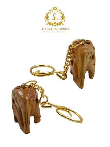 Handcrafted Wooden Elephant Key Chain, Decorative, Bajni Design, Golden, 6.5 cm x 6 cm x 4.5 cm - Image 5