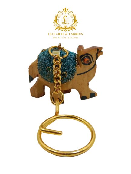 Handcrafted Wooden Camel Key Chain, Decorative, Bajni Design, Blue,  6.5 cm x 6 cm x 4.5 cm - Image 3