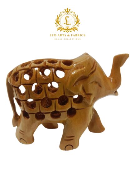 Hand Carved Wooden Undercut Jali Elephant Figurine, Greeting, 5 cm, Pack of 2 - Image 5