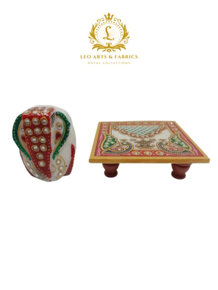 Handcrafted Marble Chowki with Ganesh Figurine, 10cm x 10cm x 9.5cm - Image 5