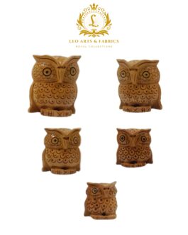 Handcrafted Wooden Owl Family Figurines, Set of 5, Plain Design, 3.5-8cm