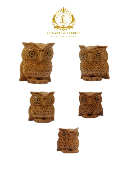 Handcrafted Wooden Owl Family Figurines, Set of 5, Plain Design, 3.5-8cm - Image 2