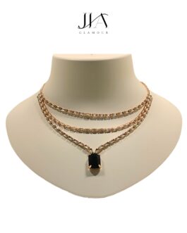 Jia Handcrafted Rose Gold Plated Necklace Set with Earrings, Black Gemstones