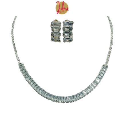 Ishu Handcrafted Silver Plated Necklace Jewellery Set with Earrings, AD - Image 5