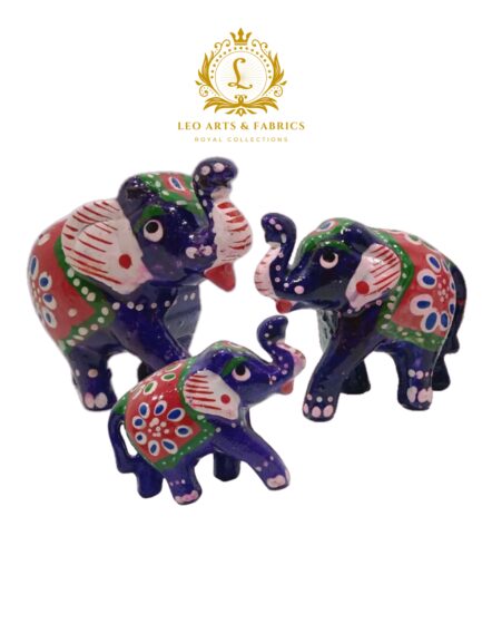 Handcrafted Paper Mache Elephant Family Figurines, Set of 3, Violet - Image 4