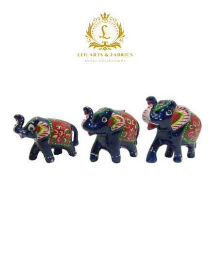 Handcrafted Paper Mache Elephant Family Figurines, Set of 3, Navy Blue - Image 4