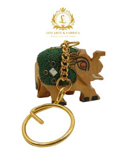 Handcrafted Wooden Elephant Key Chain, Decorative, Bajni Design, Greeting, Green, 6.5 cm x 6 cm x 4.5 cm - Image 3