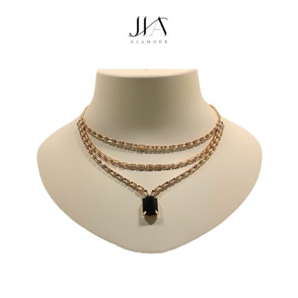 Jia Handcrafted Rose Gold Plated Necklace Set with Earrings, Black Gemstones - Image 2