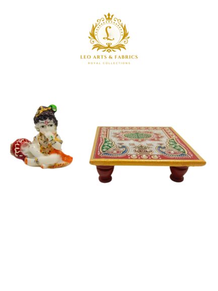 Handcrafted Marble Chowki with Krishna Idol, 10 x 10 x 3 cm Chowki, 8 x 4 x 7 cm Krishna Idol - Image 5