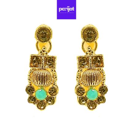 Parijat Elegant Handcrafted Gold Plated Necklace Jewellery Set with Earrings And Mangtika, AD, Sea Blue Stone - Image 5