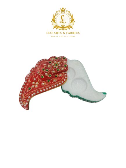 Handmade Marble Meenakari Ganapati Chopda, 13cm x 8cm x 3cm, Red with Green and Pearl Embellishments - Image 6