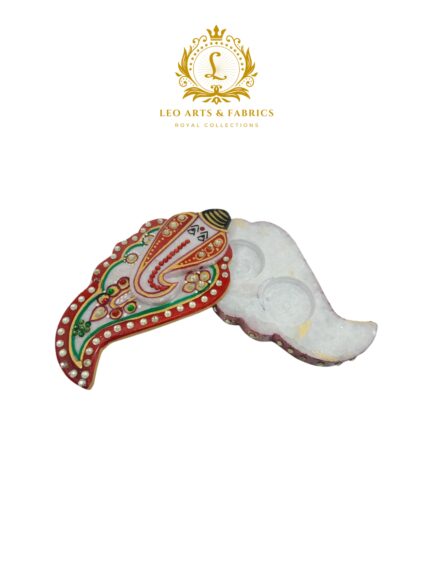 Handmade Marble Meenakari Chopda Ganapati Figurine, 13cm x 8cm x 3cm - Image 6