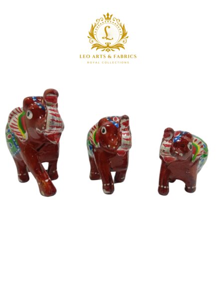 Handcrafted Paper Mache Elephant Family Figurines, Set of 3, Maroon - Image 5