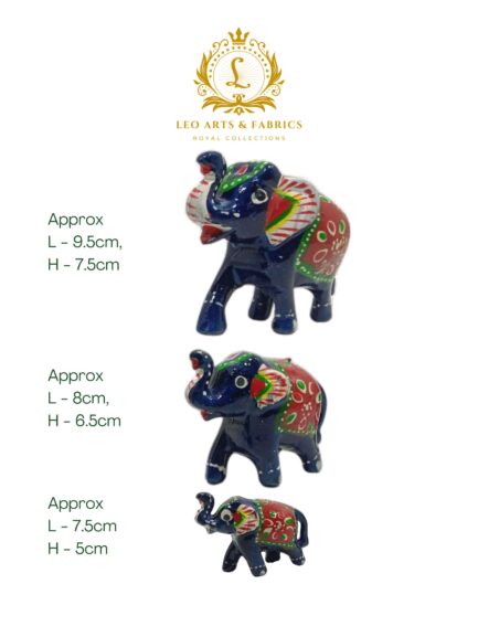 Handcrafted Paper Mache Elephant Family Figurines, Set of 3, Navy Blue - Image 5