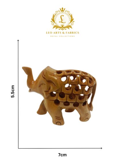 Hand Carved Wooden Undercut Jali Elephant Figurine, Greeting, 5 cm, Pack of 2 - Image 6