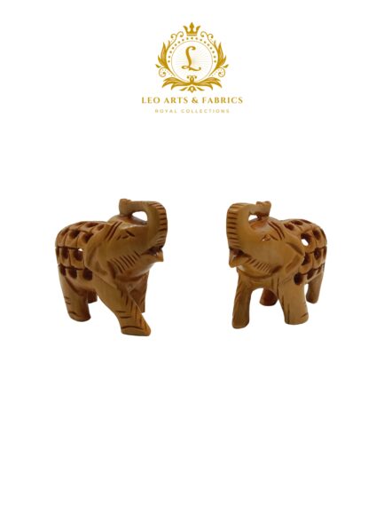 Hand Carved Wooden Undercut Jali Elephant Figurine, Salute, 5 cm, Pack of 2 - Image 3