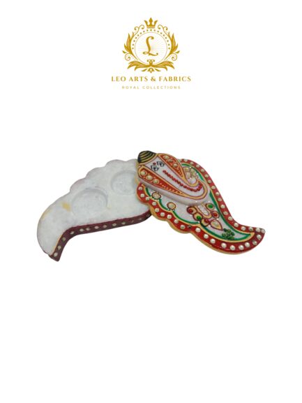 Handmade Marble Meenakari Chopda Ganapati Figurine, 13cm x 8cm x 3cm - Image 7